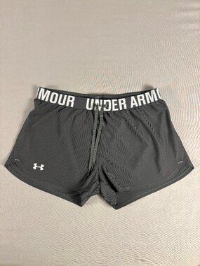 Under Armour Play Up Shorts Medium Gray HeatGear Logo Waist Athletic Running Gym